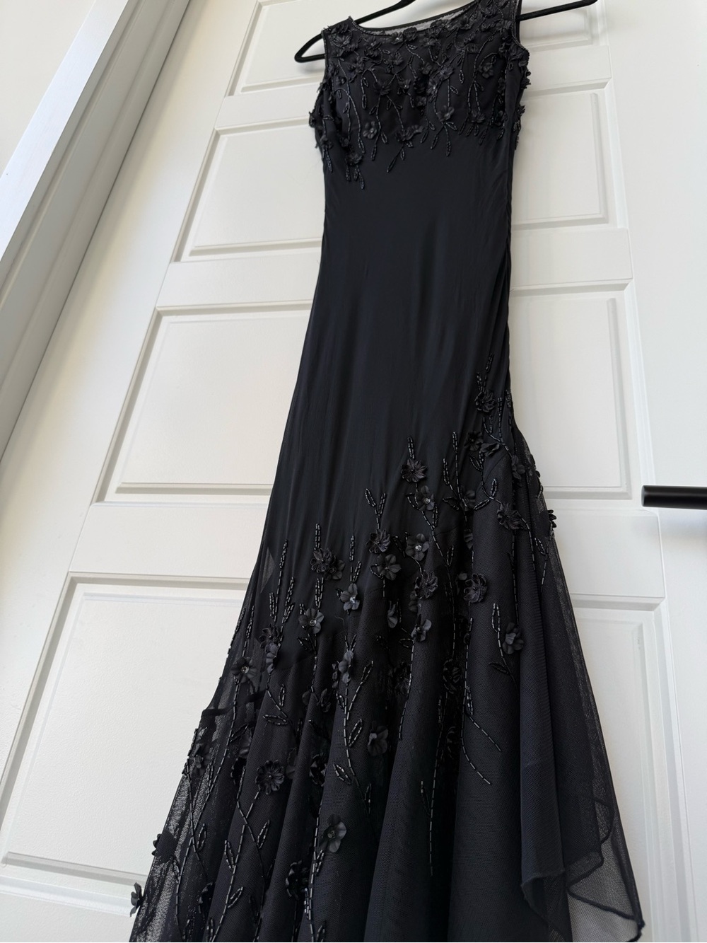 Rare Cache whimsical Fairy Beaded Floral Aplique Asymmetrical Maxi Silk Dress - Picture 7 of 8